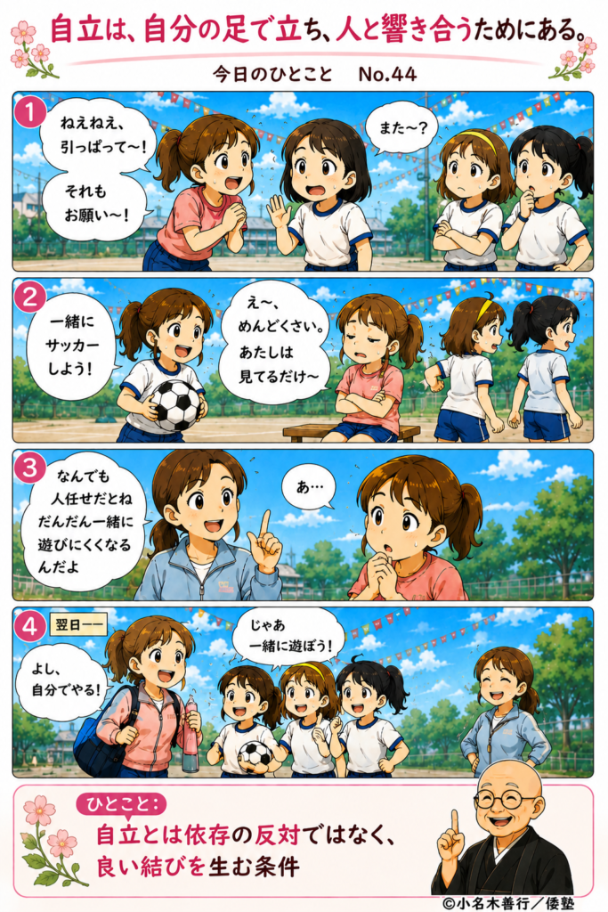 【今日のひとこと】自立は、自分の足で立ち、人と響き合うためにある。