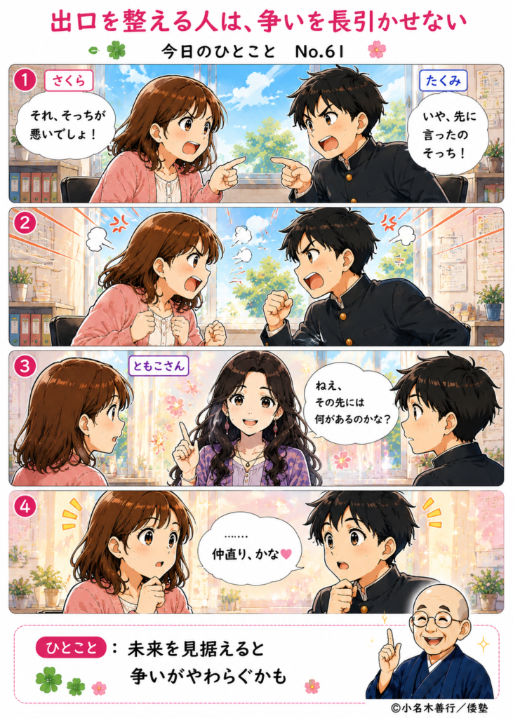 【今日のひとこと】出口を整える人は、争いを長引かせない。