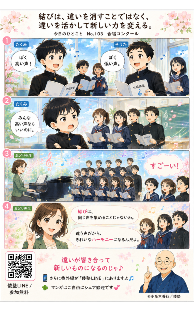 今日のひとこと・結びは、違いを消すことではなく、違いを活かして新しい力に変える。