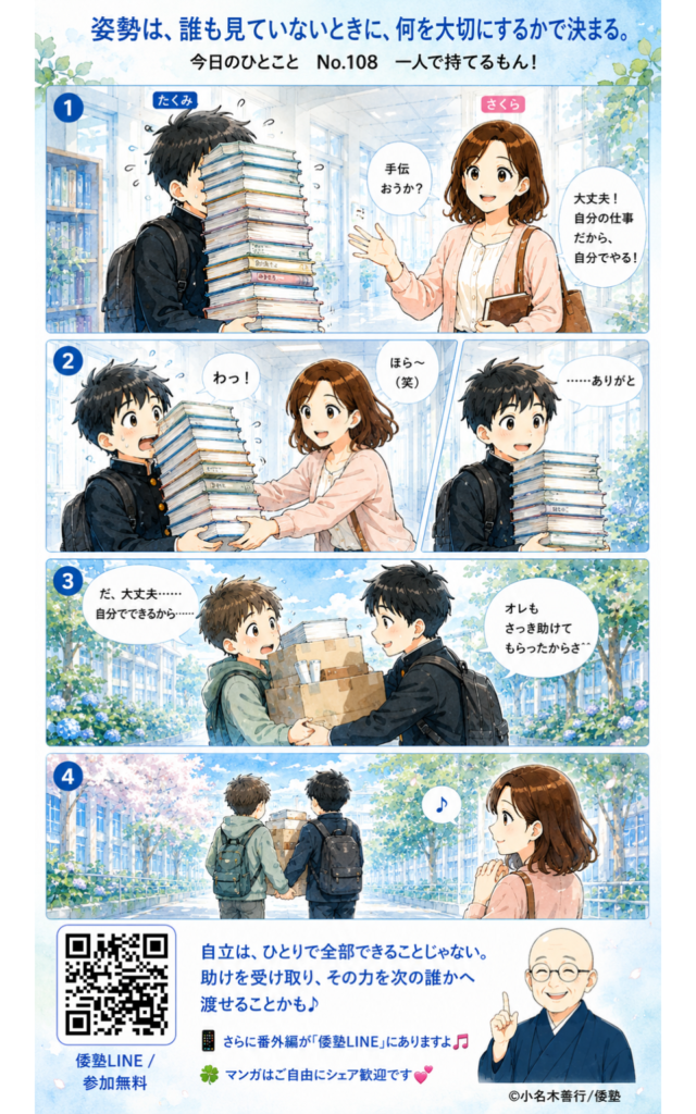 今日のひとこと・姿勢は、誰も見ていないときに、何を大切にするかで決まる。