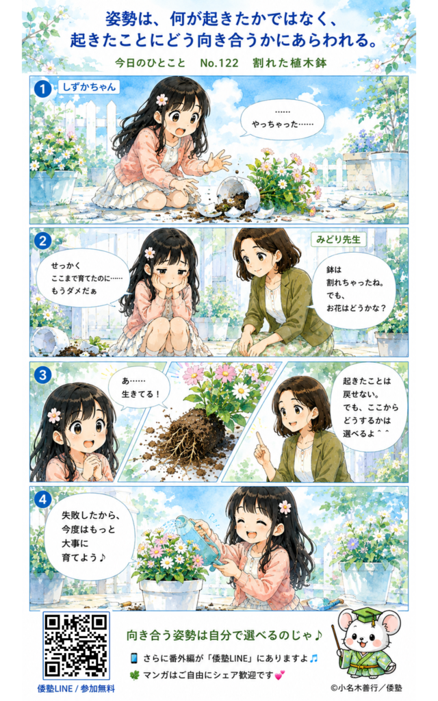 今日のひとこと・姿勢は、何が起きたかではなく、起きたことにどう向き合うかにあらわれる。