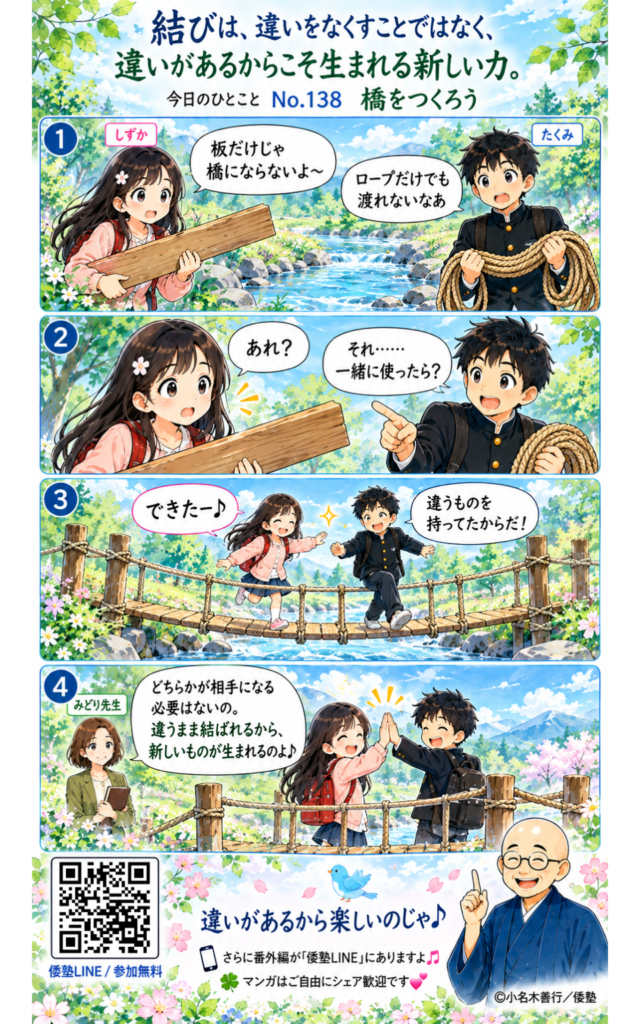 今日のひとこと・結びは、違いをなくすことではなく、違いがあるからこそ生まれる新しい力。