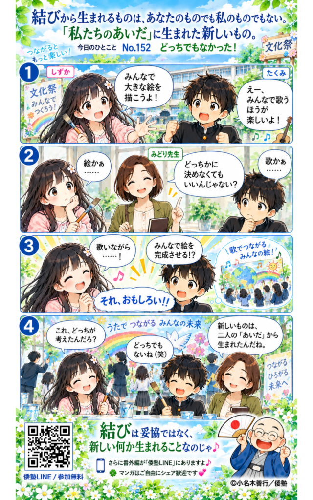 今日のひとこと・結びから生まれるものは、あなたのものでも私のものでもない。「私たちのあいだ」に生まれた新しいもの。