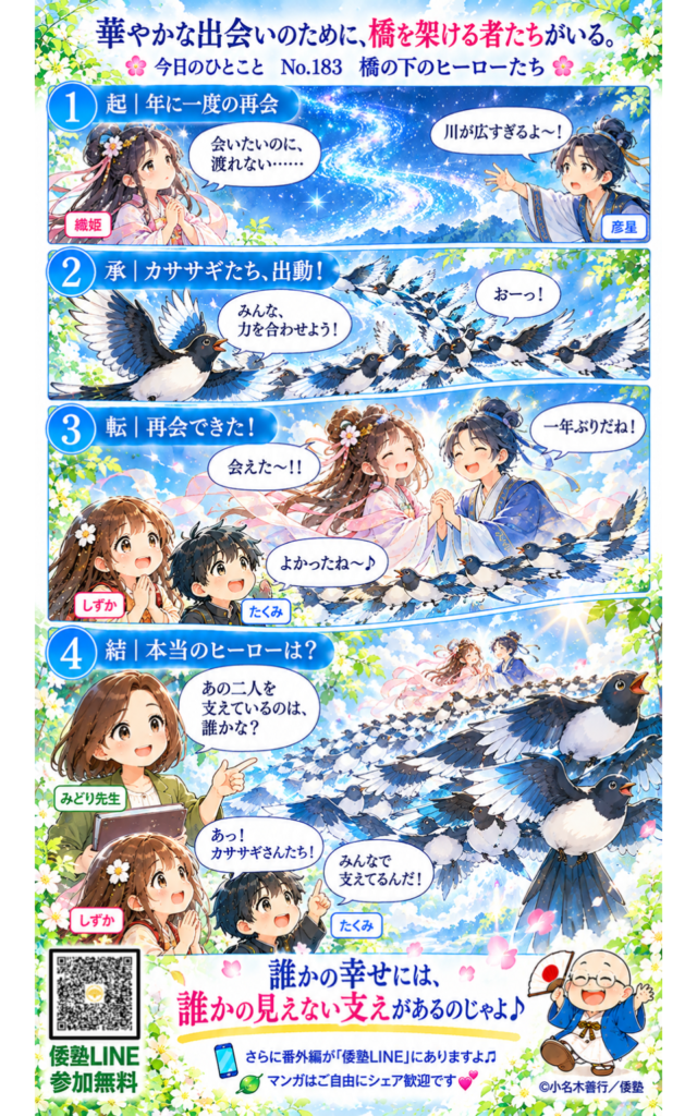 今日のひとこと・華やかな出会いのために、橋を架ける者たちがいる。人々の幸せは、その見えない働きに支えられている。