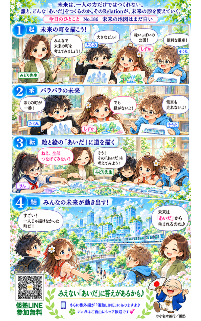 今日のひとこと・未来は、一人の力だけではつくれない。誰と、どんな「あいだ」をつくるのか。そのRelationが、未来の形を変えていく。