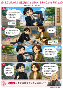【今日のひとこと】自立とは、ひとりで抱え込むことではなく、自分で立とうとすること。